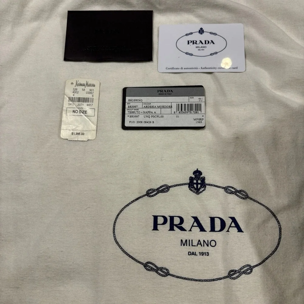 Prada Metalic Napa Tessuto Nylon Mordore Striped Pre-Owned Metallic Chain‎ Tote